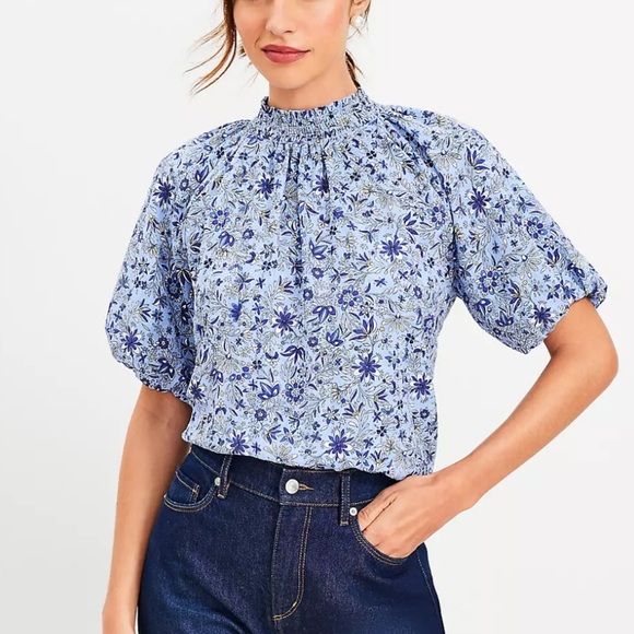 LOFT Blue Floral Blouse - Picture 3 of 10